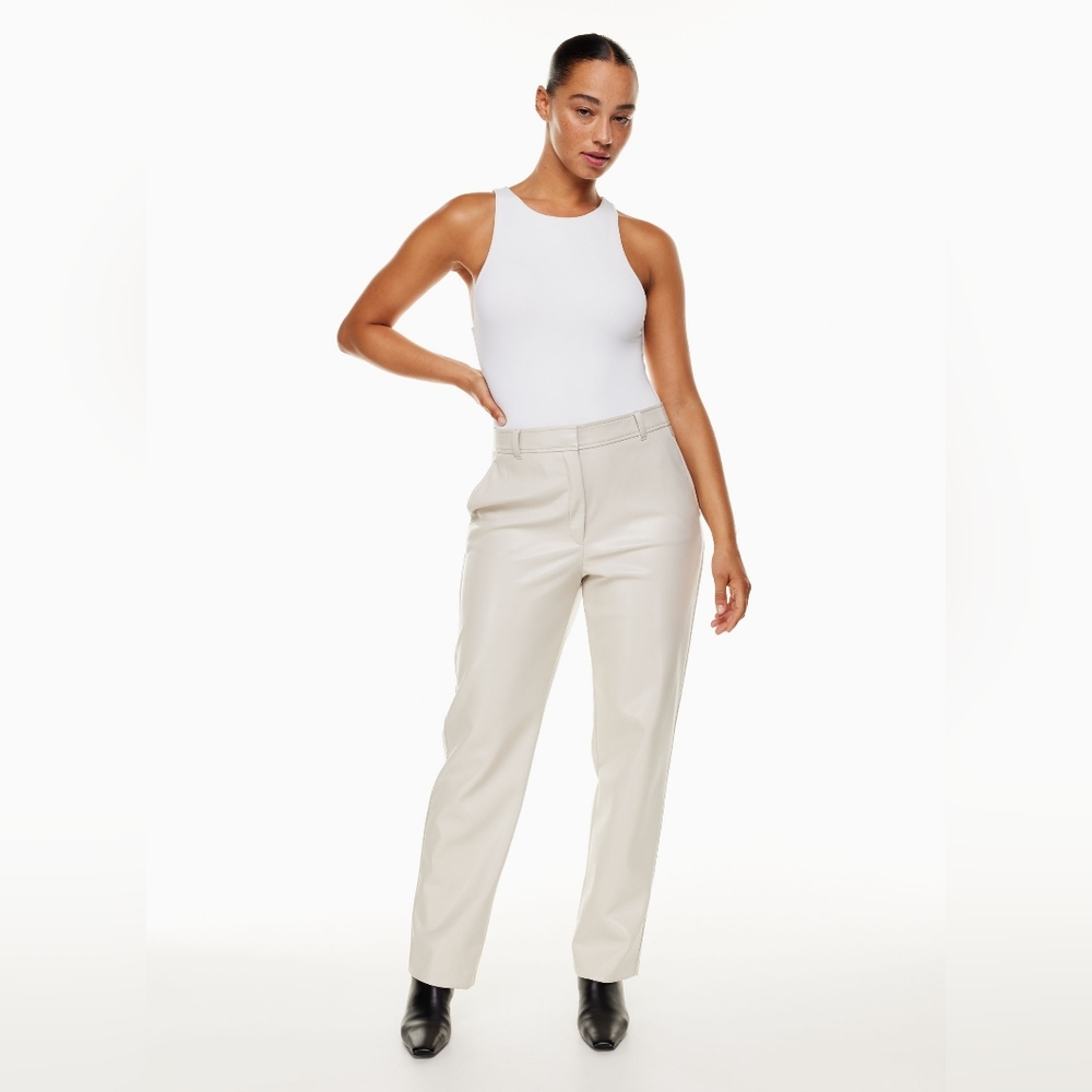 BABATON ARITZIA Command Pant Mid Rise Vegan Leather Pants Cream Size 8 Trousers